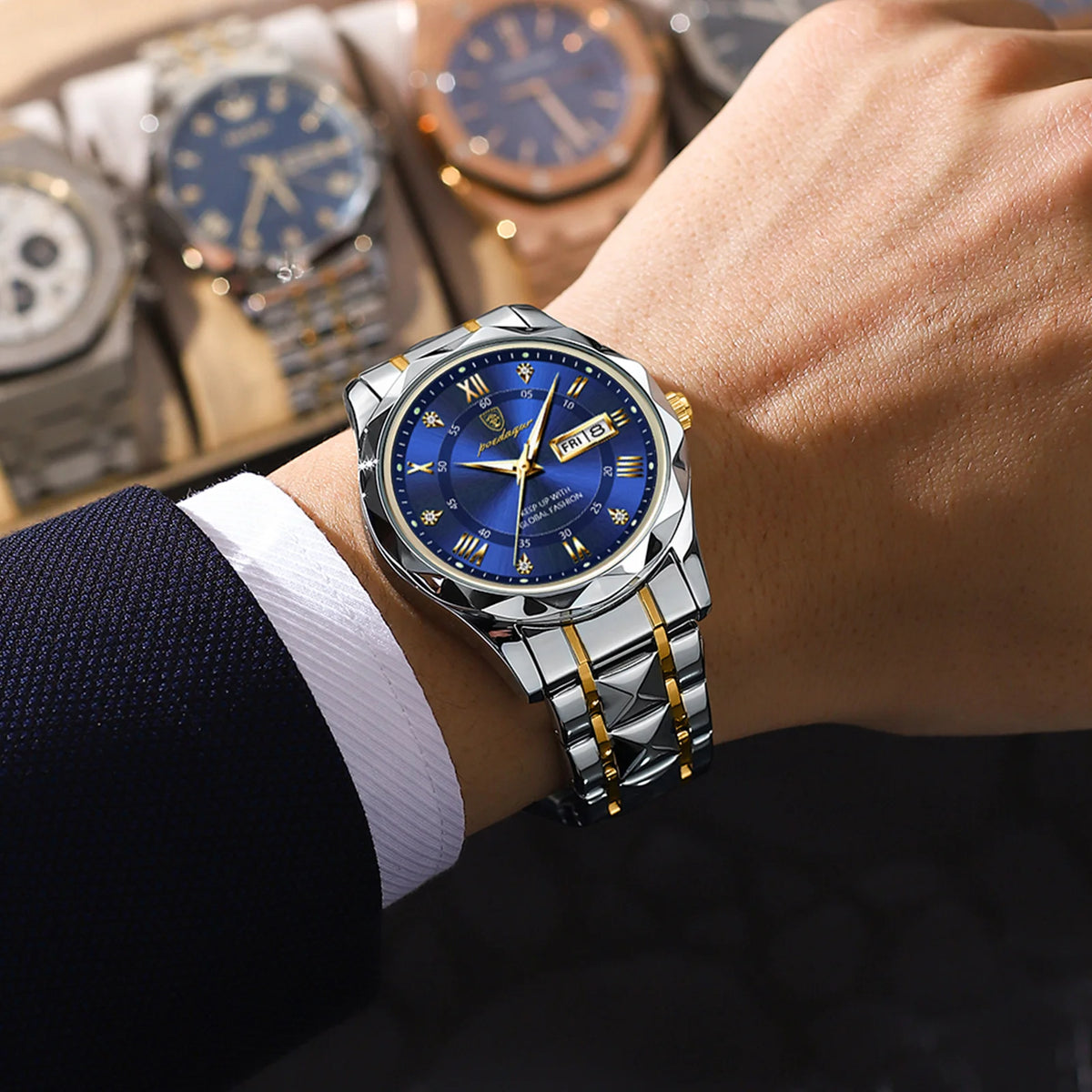 Poedagar Top Brand Luxury Waterproof Luminous Date Week Watch for Men Stainless Steel Quartz Watches Male Reloj