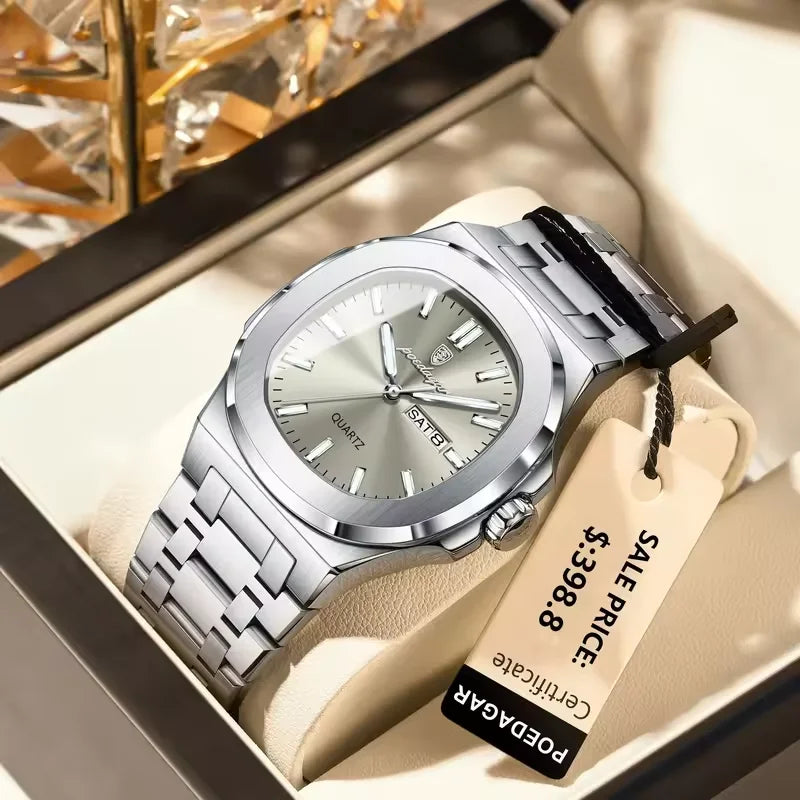 Poedagar New Arrivals Square Quartz Watches Waterproof Luminous Mens Watch Luxury Stainless Steel Watch for Men