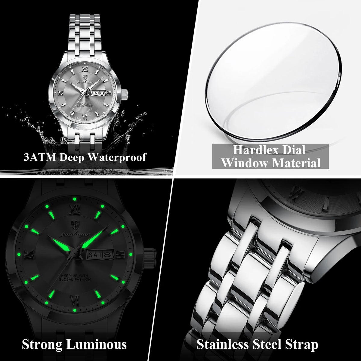 Poedagar 503 Luxury Watch for Woman Date Function Display Waterproof Stainless Steel Quartz Ladies Watch