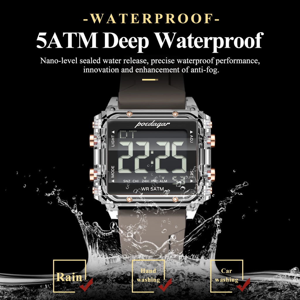 Poedagar E123 Men Digital Sports Watch LED Display 50M Waterproof Multifunction Electronic Casual Trendy Wristwatch Jam Tangan