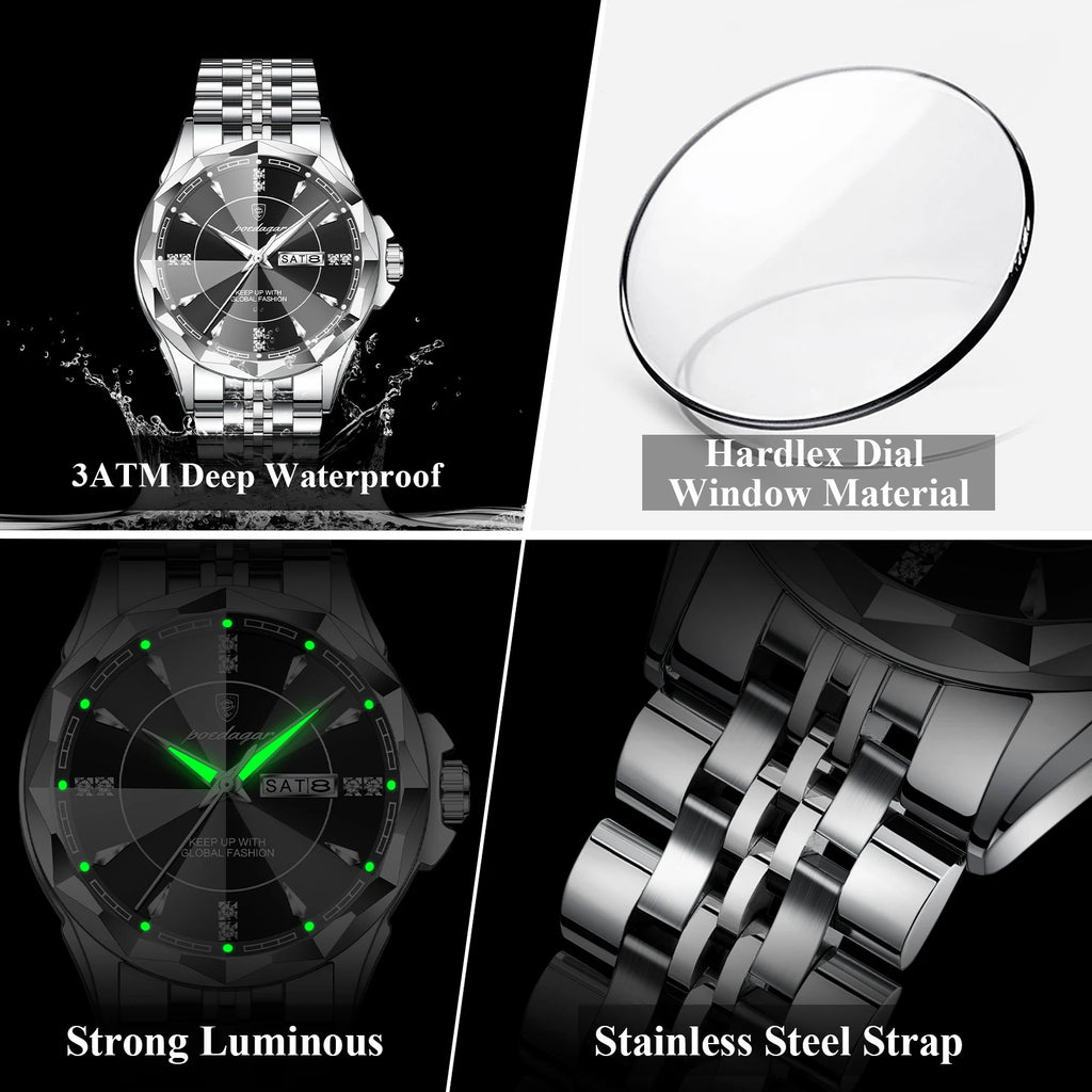 Poedagar 674 Luxury Men's Watches Business Stainless Steel Quartz Watch Waterproof Luminous Calendar Reloj Wristwatch for Men