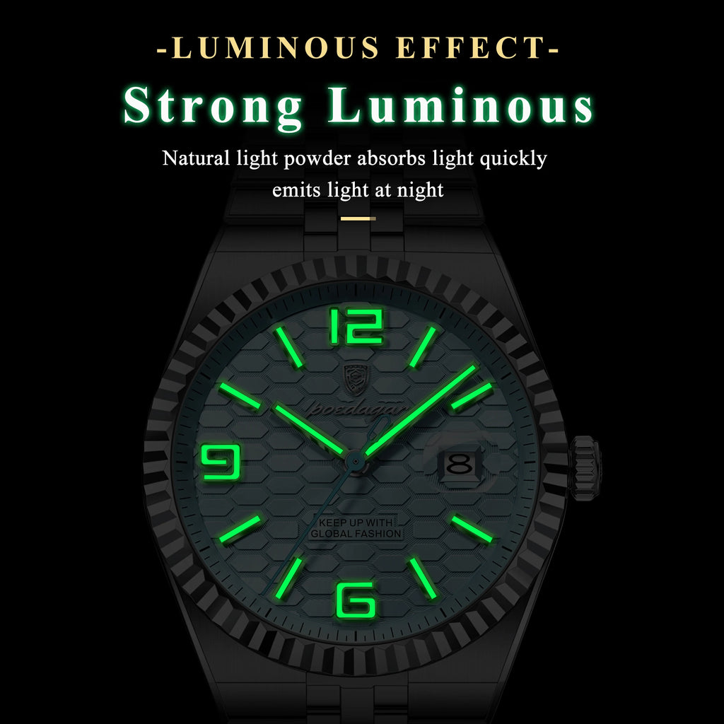 Poedagar High Quality Stainless Steel Quartz Watch Luxury Waterproof Luminous Men's Wristwatch