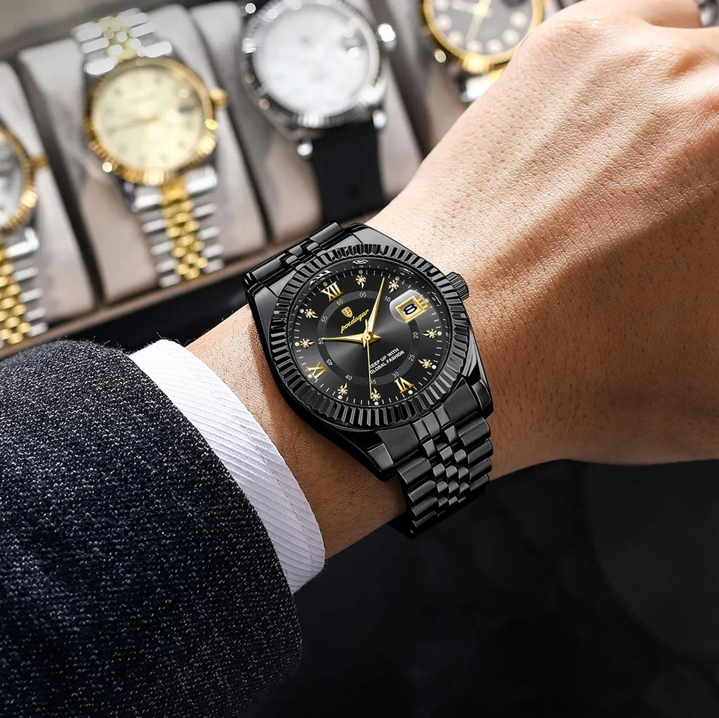 Poedagar 910 Luxury Mens Watch Casual Waterproof Luminous Date Montre Homme Stainless Steel Business Quartz Watch for Men