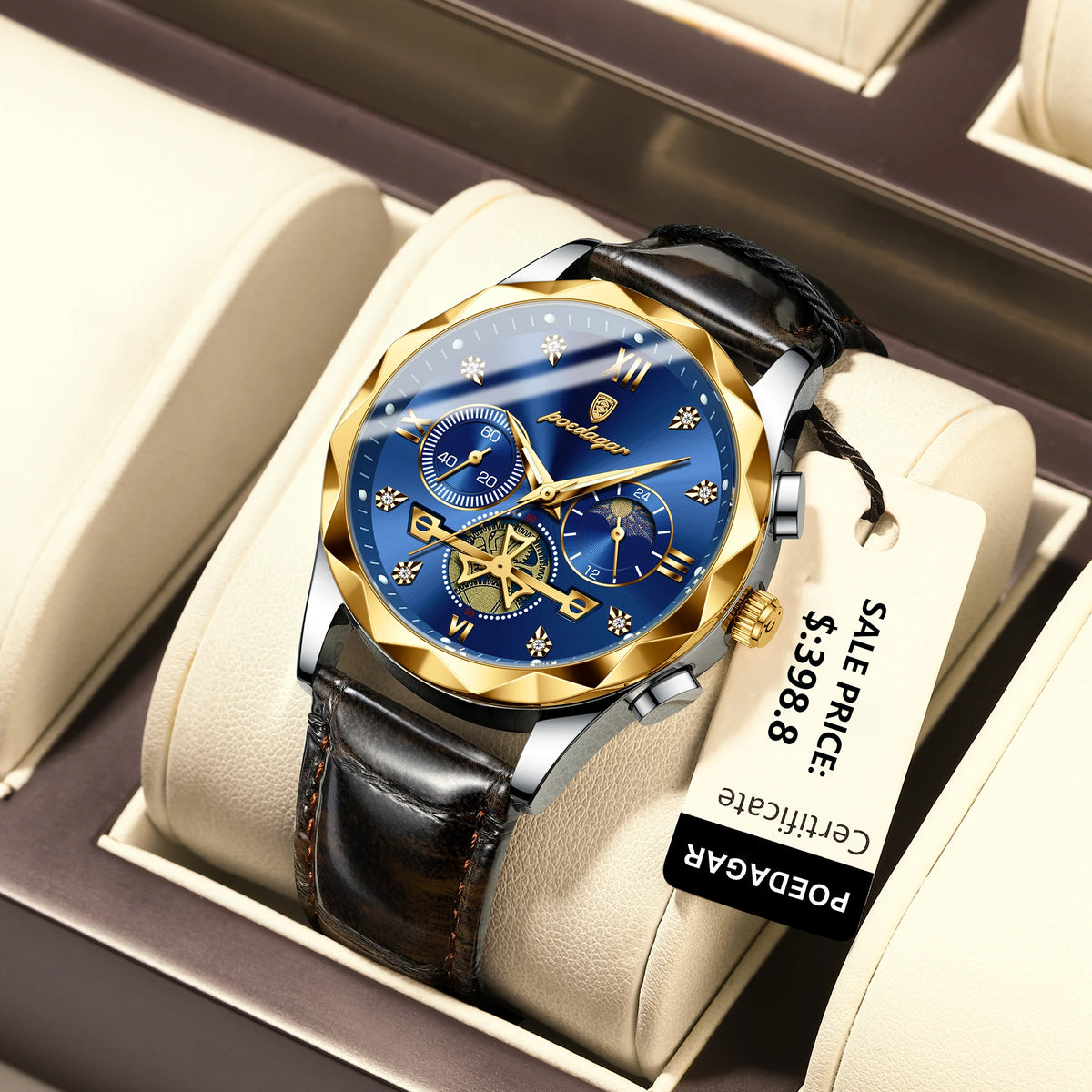 Poedagar Luxury Watch for Men Sports Leather Men's Watches Waterproof Luminous Chronograph Men Quartz Watches