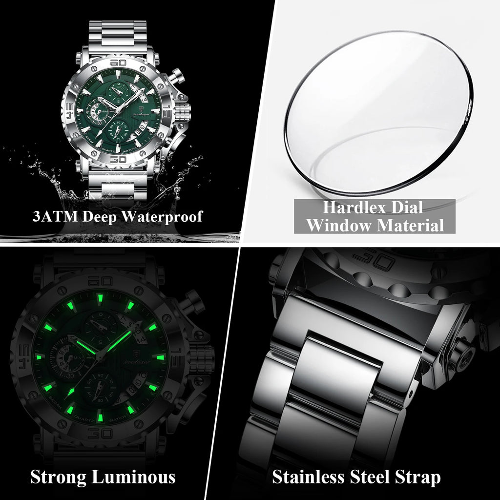 Poedagar 892 Luxury Men Watches Business Stainless Steel Bracelet Reloj Waterproof Luminous Chronograph Quartz Watch for Men