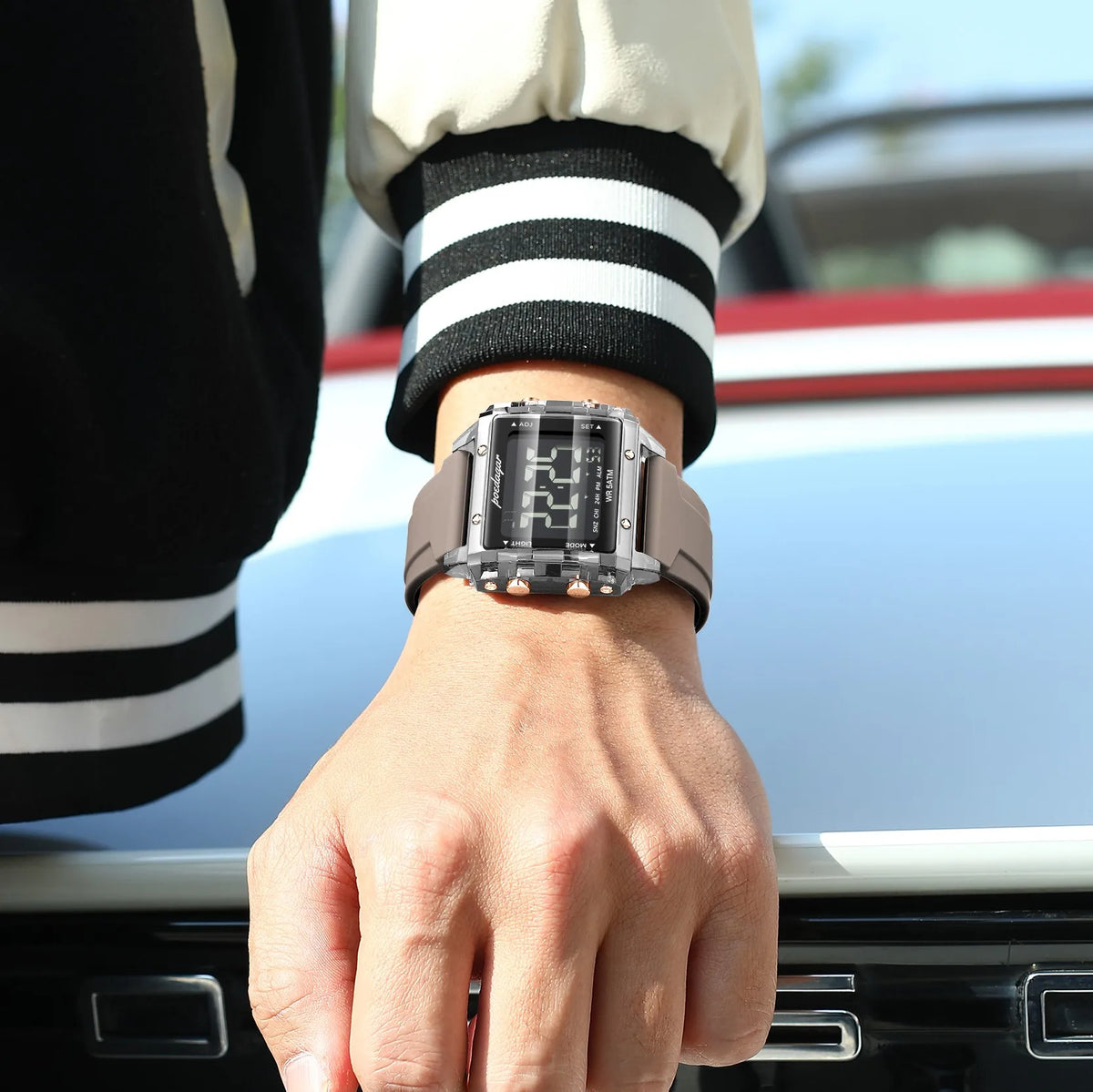 Poedagar E123 Men Digital Sports Watch LED Display 50M Waterproof Multifunction Electronic Casual Trendy Wristwatch Jam Tangan