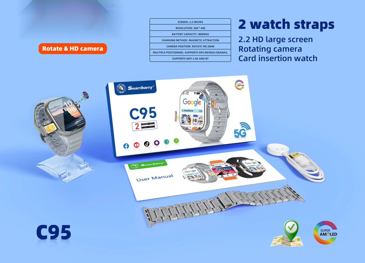C95 Android 4G Smartwatch (64GB) with SIM Card & HD Video Calling