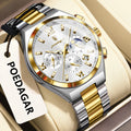 Poedagar 688 Luxury Men's Quartz Watch Waterproof Luminous Wristwatch Multi-Functional Chronograph Stainless Steel Watch for Men