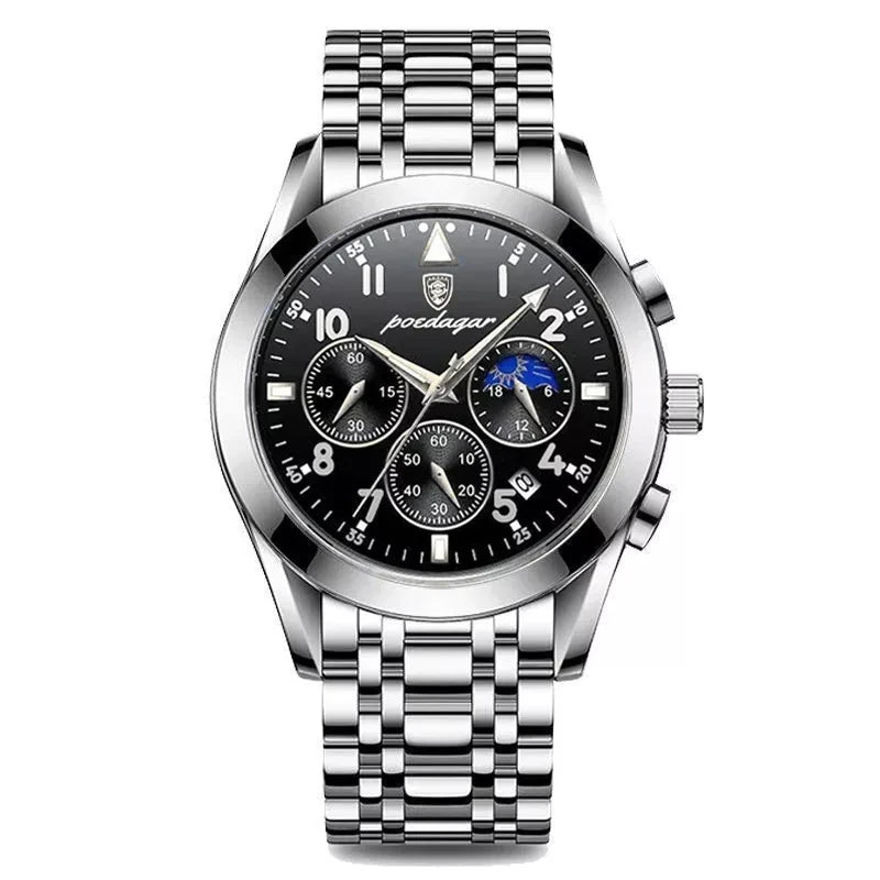 Poedagar Fashion Men Watch Waterproof Luminous Quartz Watches Calendar Stainless Stain Wrist Watch for Men
