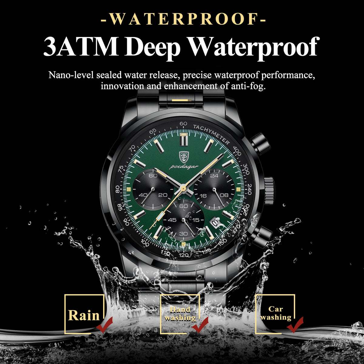 Poedagar 921 Luxury Men's Sports Watch Stainless Steel Wristwatch Montre Waterproof Luminous Chronograph Quartz Watches for Men