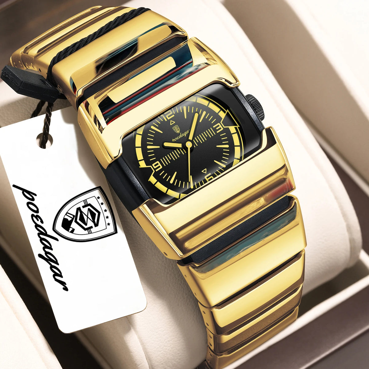 Poedagar 846 Luxury Men Square Quartz Watch Stainless Steel Strap Hardlex Glass 3ATM Waterproof Luminous Wrist Watch Wholesale