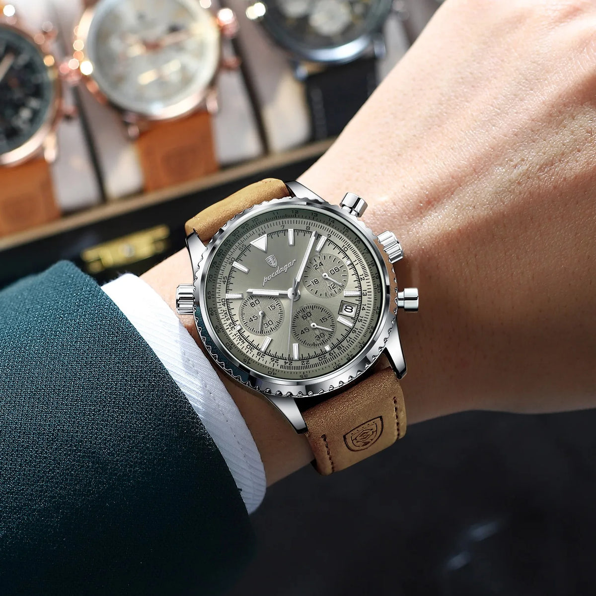 Poedagar 960 Luxury Mens Watch Fashion Luminous Leather Strap Quartz Watches Business Waterproof Chronograph Watch for Men Reloj