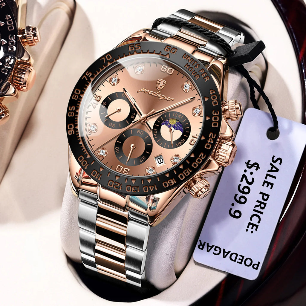 Poedagar Luxury Men Watch Chronograph Waterproof Luminous Date Quartz Watches Stainless Steel Ultra Watch for Men