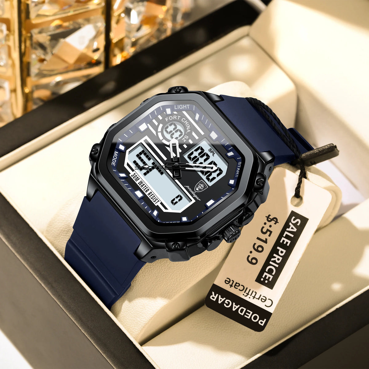 Poedagar 993 Silicone Waterproof Men Digital Quartz Chronograph Relojes LED Dual Time Display Electronic Men's Watch