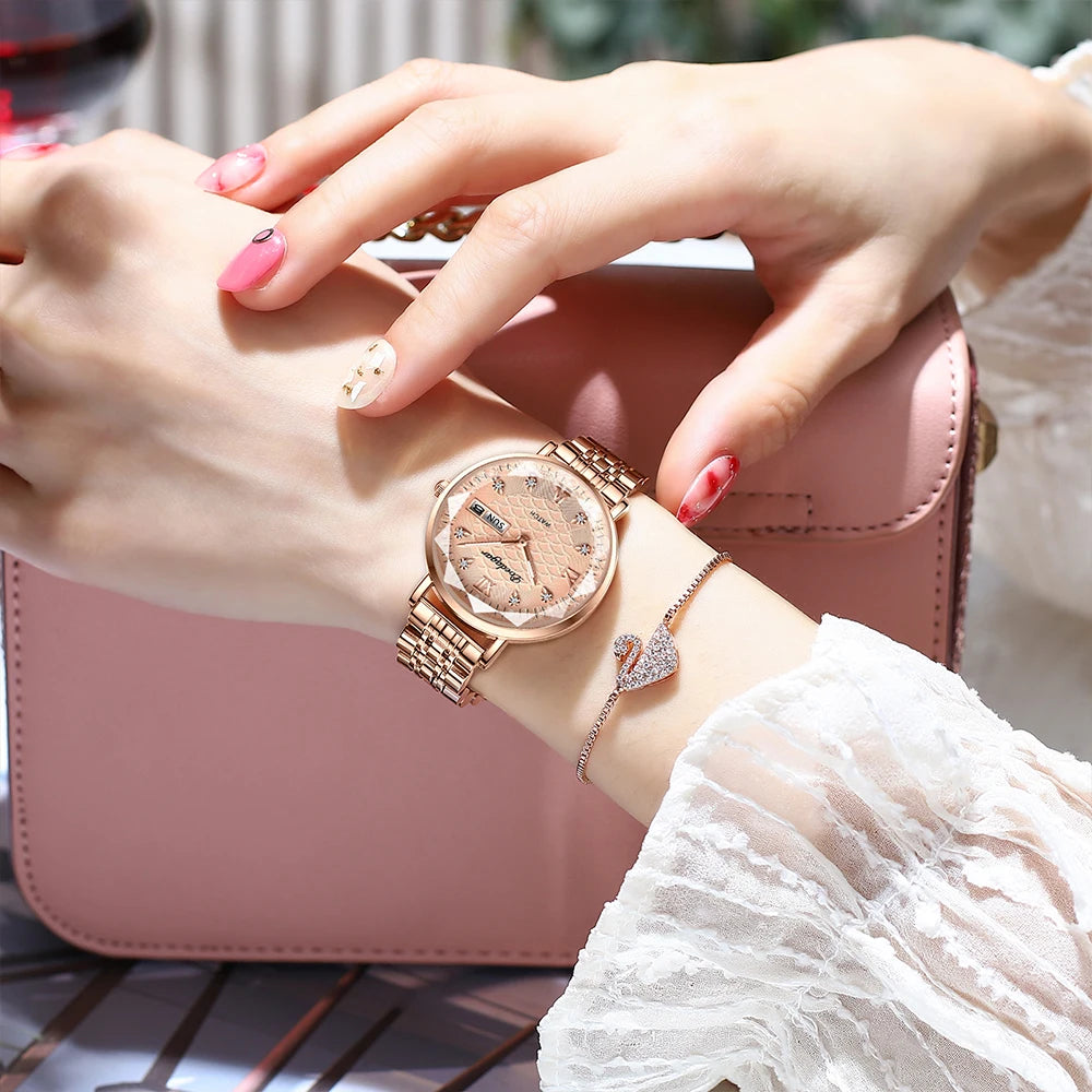 Poedagar Factory Direct Sale Luxury Diamond Quartz Watches Stainless Steel Lady Watch Luminous Date Waterproof Watch Women