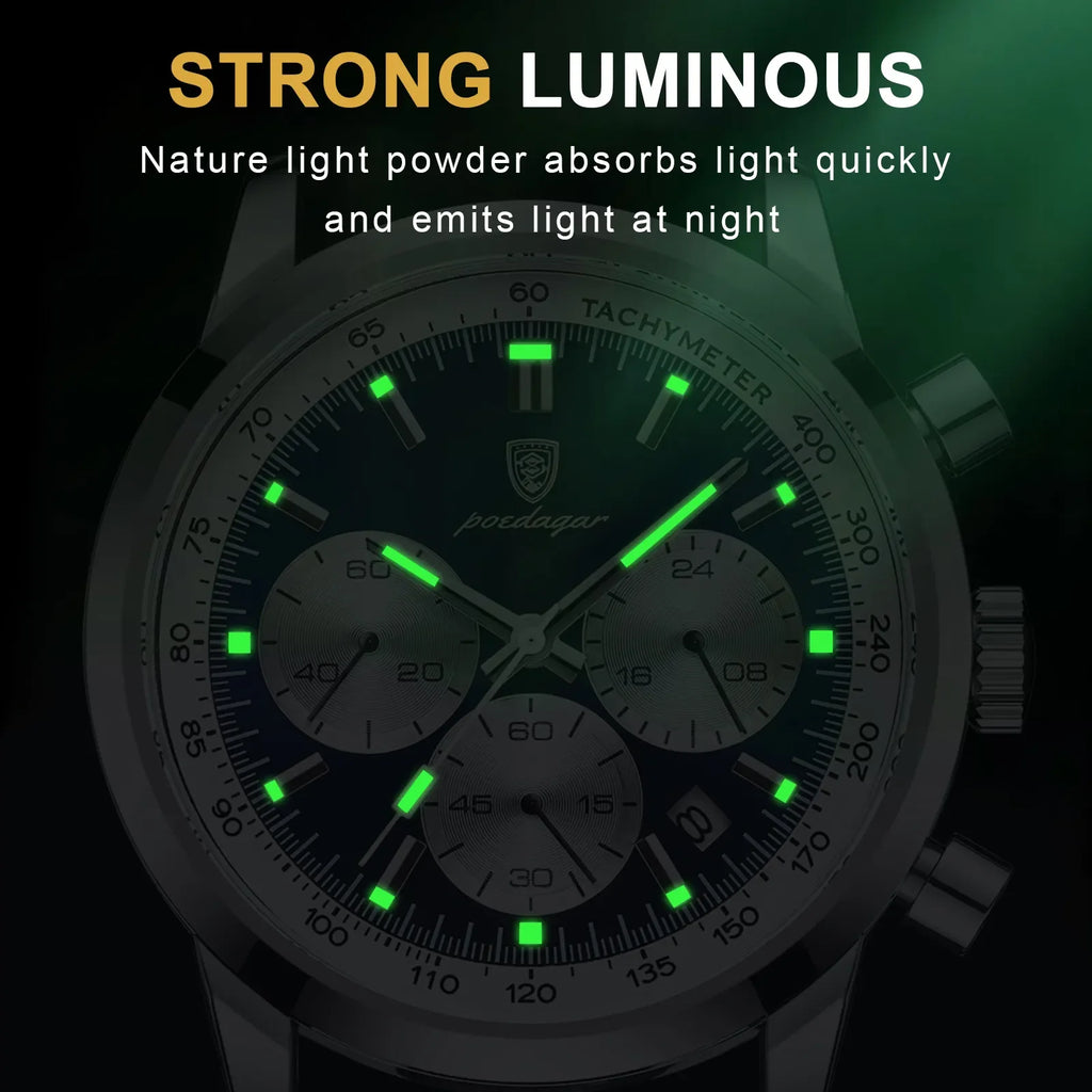 Watch for Men Luxury Poedagar 921 Leather Strap Waterproof Quartz Watches Reloj Luminous Multifunctional Chronograph Date Watch