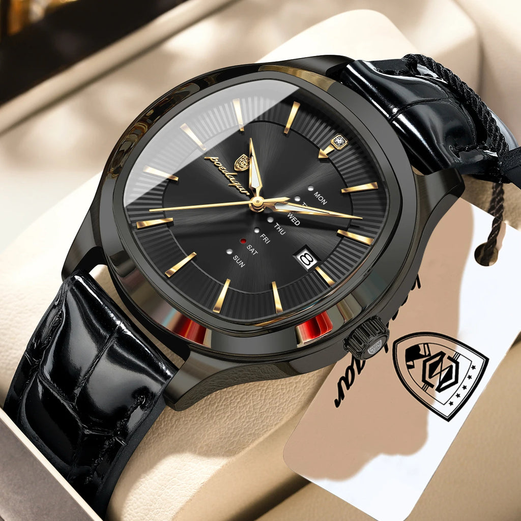 Poedagar 623 Men's Quartz Watches Luminous Waterproof Leather Strap Montre Homme Date Dial Calendar Business Daily Gift for Men