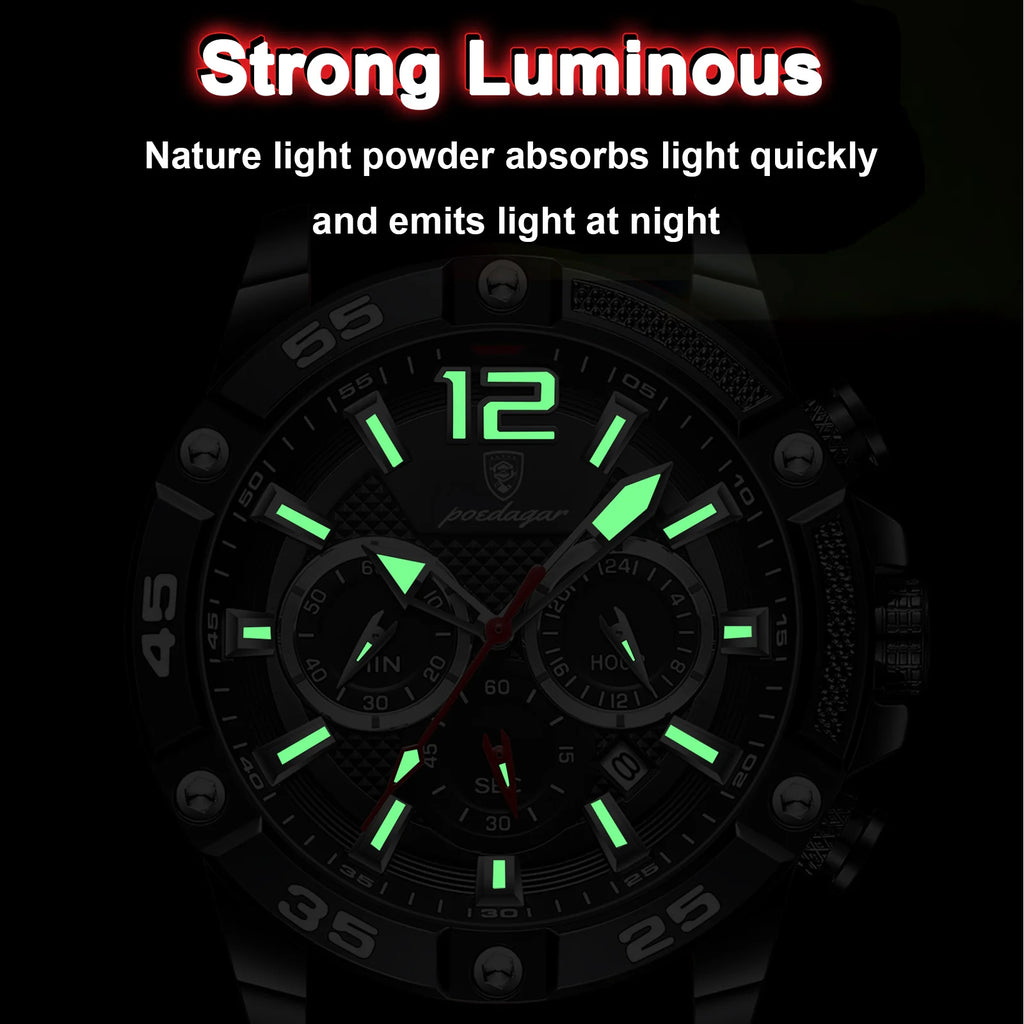 Poedagar 912 New Men Watches Luxury Fashion Waterproof Chronograph Calendar Quartz Watches Silicone Strap Luminous Watch for Men