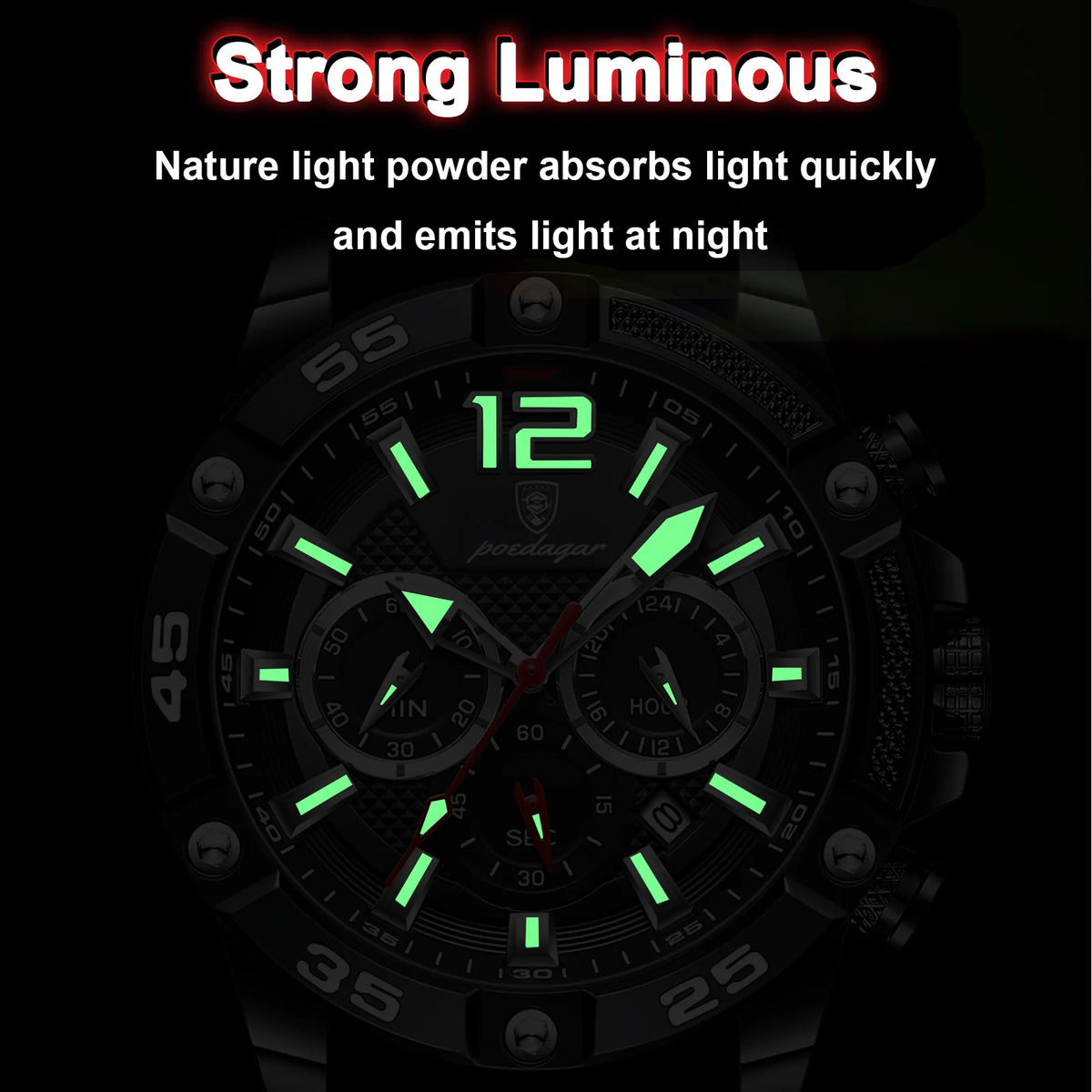 Poedagar 912 New Men Watches Luxury Fashion Waterproof Chronograph Calendar Quartz Watches Silicone Strap Luminous Watch for Men