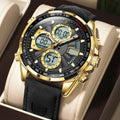 Poedagar Original Multi-functional Chronograph Watches for Men Waterproof Luxury Leather Quartz Wrist Men Watch