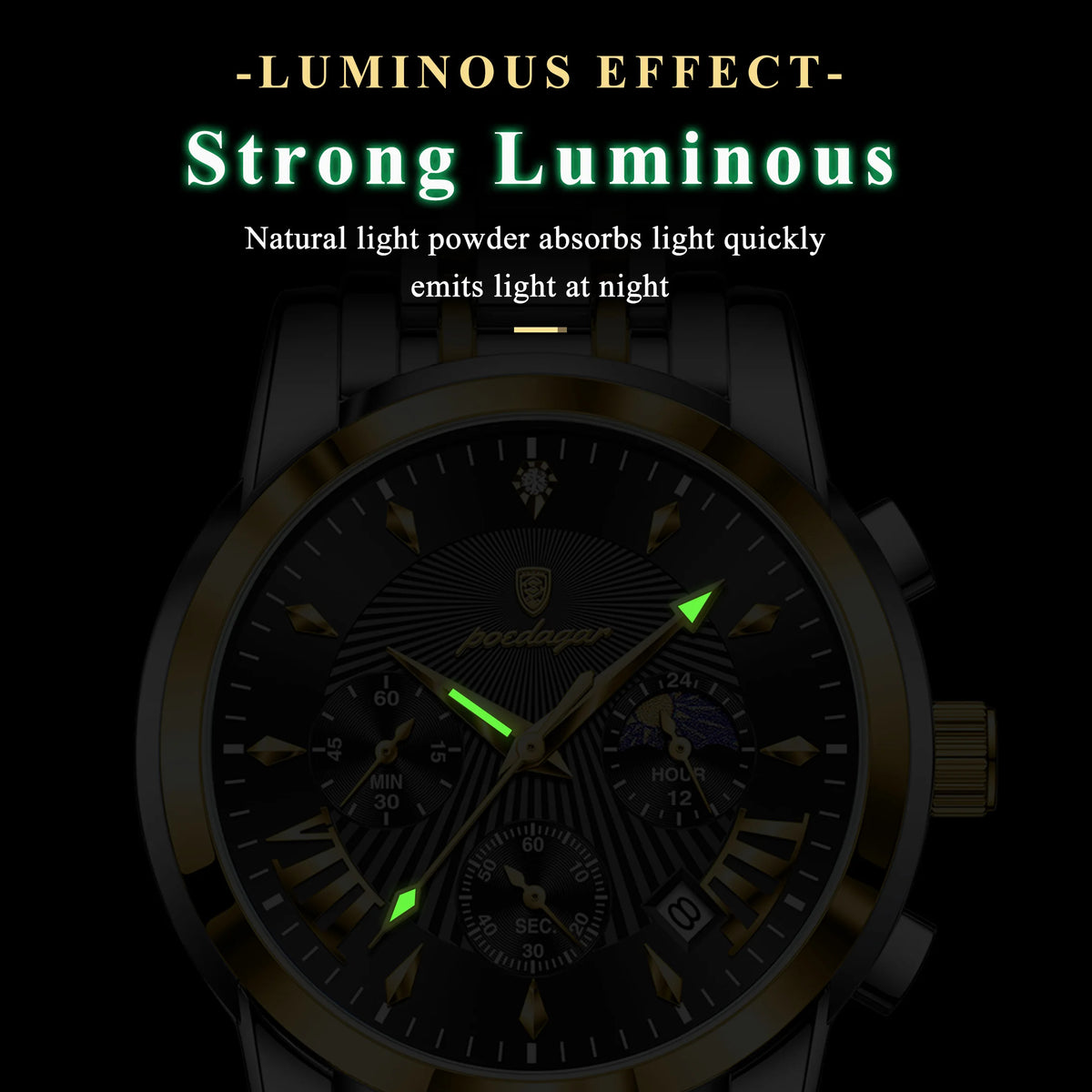 Poedagar 813 Watch for Men Luxury High Quality Waterproof Luminous Men's Watch Chronograph Stainless Steel Quartz Watches Reloj