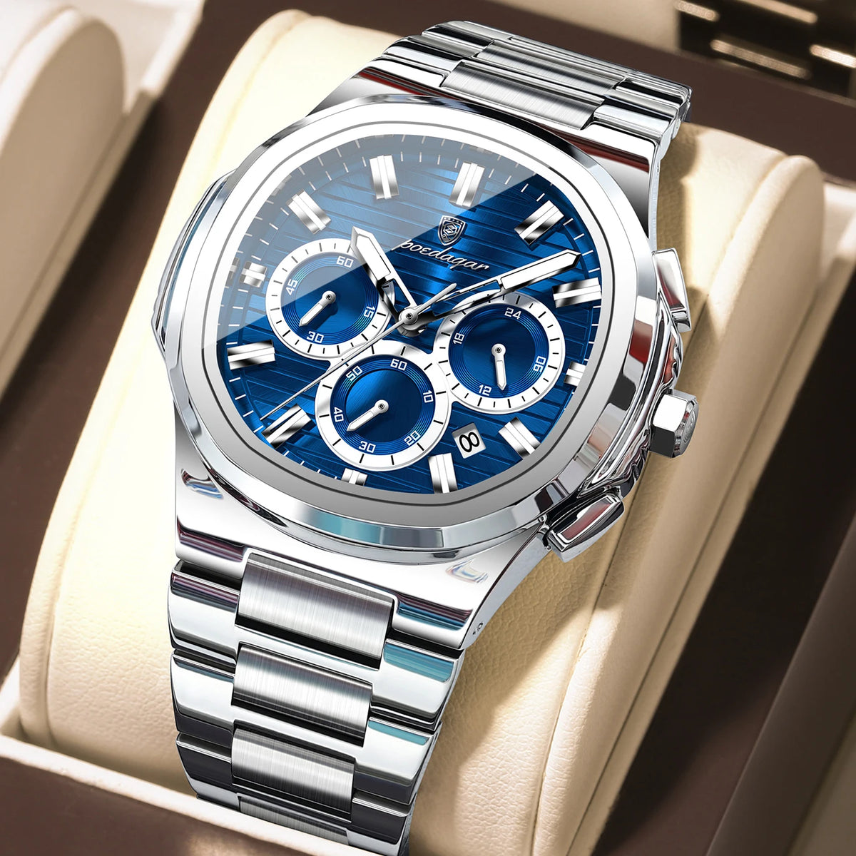 Poedagar 834 Stainless Steel Waterproof Luminous Men Quartz Watch Business Chronograph Watch for Men