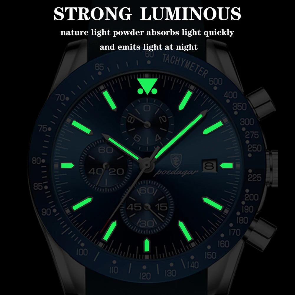 Poedagar Hot Sale Chronograph Men Watch Fashion Sport Watches Watches Calendar Cl Luminous Quartz Leather Wrist Waterproof Alloy