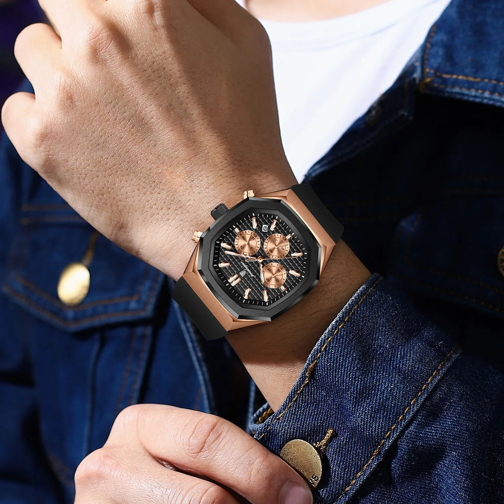 Poedagar 893 Men's Chronograph Watch Luxury Silicone Strap Watch Montre Waterproof Luminous Sports Quartz Wristwatch for Men