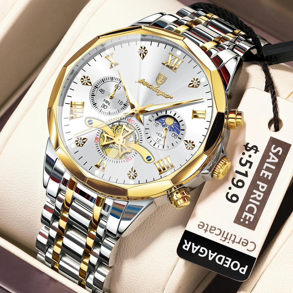 Poedagar 938 Men's Luxury Watch Business Stainless Steel Chronograph Quartz Wristwatch Waterproof Luminous Watch for Men Montre
