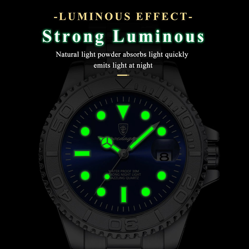 Poedagar 680 Factory Wholesale 43mm Men's Quartz Watch Stainless Steel Blue Dial 30M Waterproof Wrist Watch