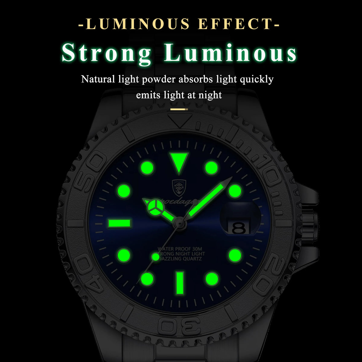 Poedagar 680 Factory Wholesale 43mm Men's Quartz Watch Stainless Steel Blue Dial 30M Waterproof Wrist Watch