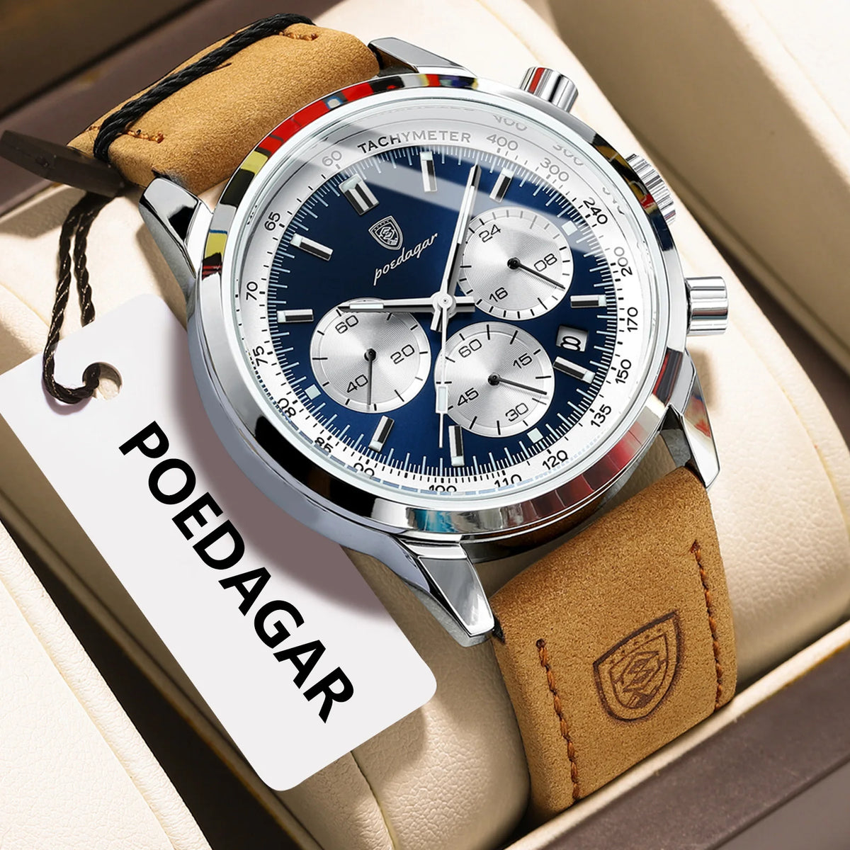 Watch for Men Luxury Poedagar 921 Leather Strap Waterproof Quartz Watches Reloj Luminous Multifunctional Chronograph Date Watch