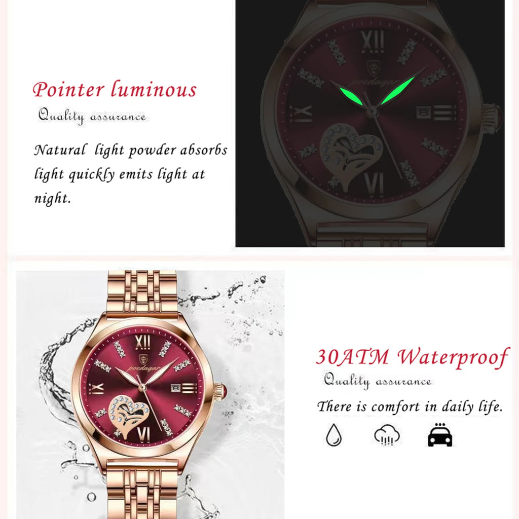 Poedagar Diamond Luxury Watch Women Stainless Steel Quartz WatchesWaterproof Luminous Ladies Watch Date Watches Women Wrist