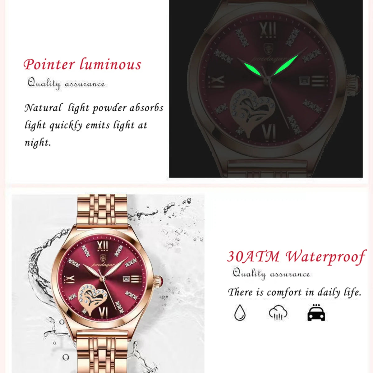 Poedagar Diamond Luxury Watch Women Stainless Steel Quartz WatchesWaterproof Luminous Ladies Watch Date Watches Women Wrist
