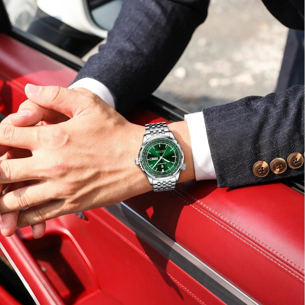 Poedagar 673 Luxury Business Solid Stainless Steel Strap Quartz Watch Waterproof Luminous Double Calendar Watch for Men
