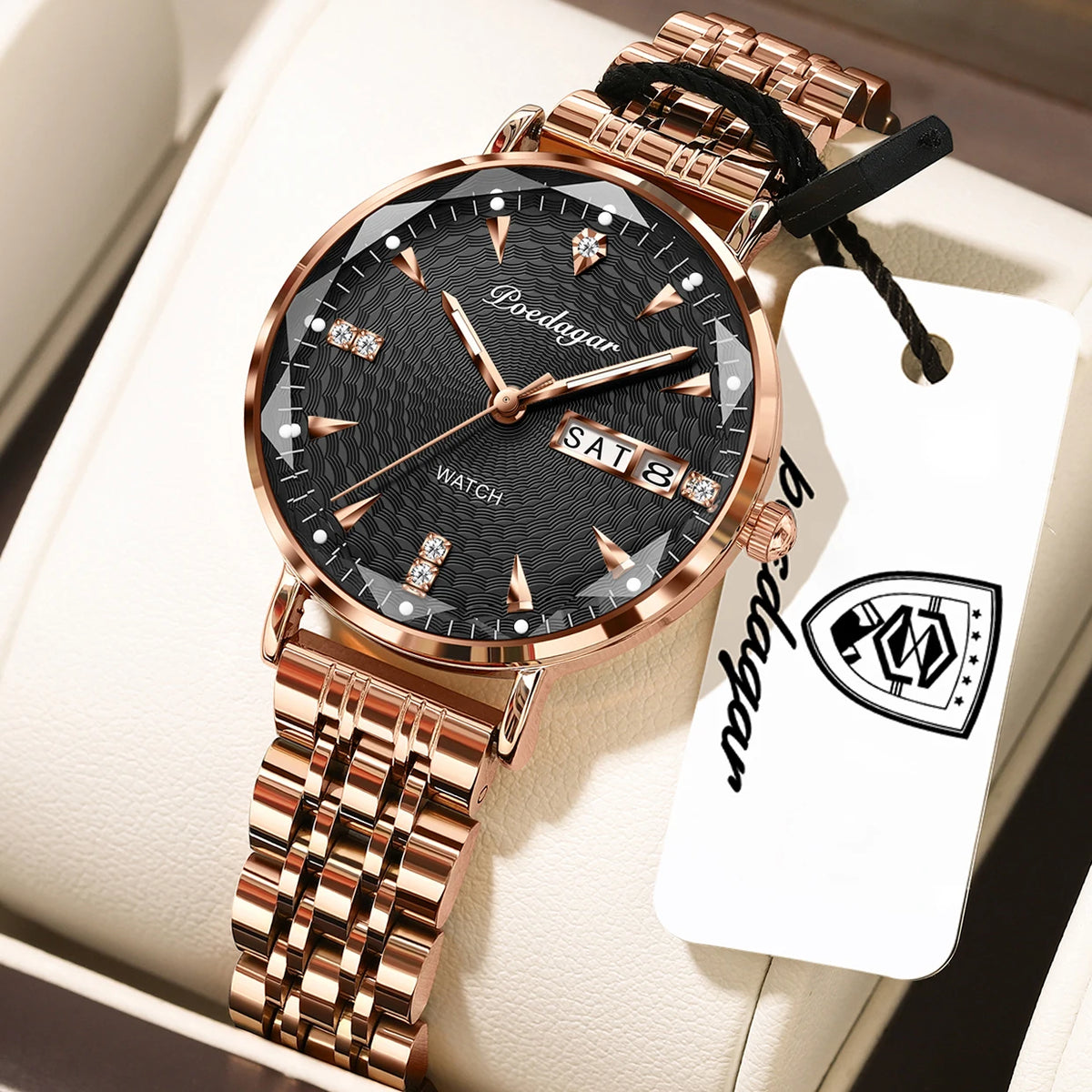 Poedagar 312 Luxury Ladies Watch & Bracelet Gift Set Stainless Steel Date Week Quartz Watches Waterproof Luminous Watch for Girl