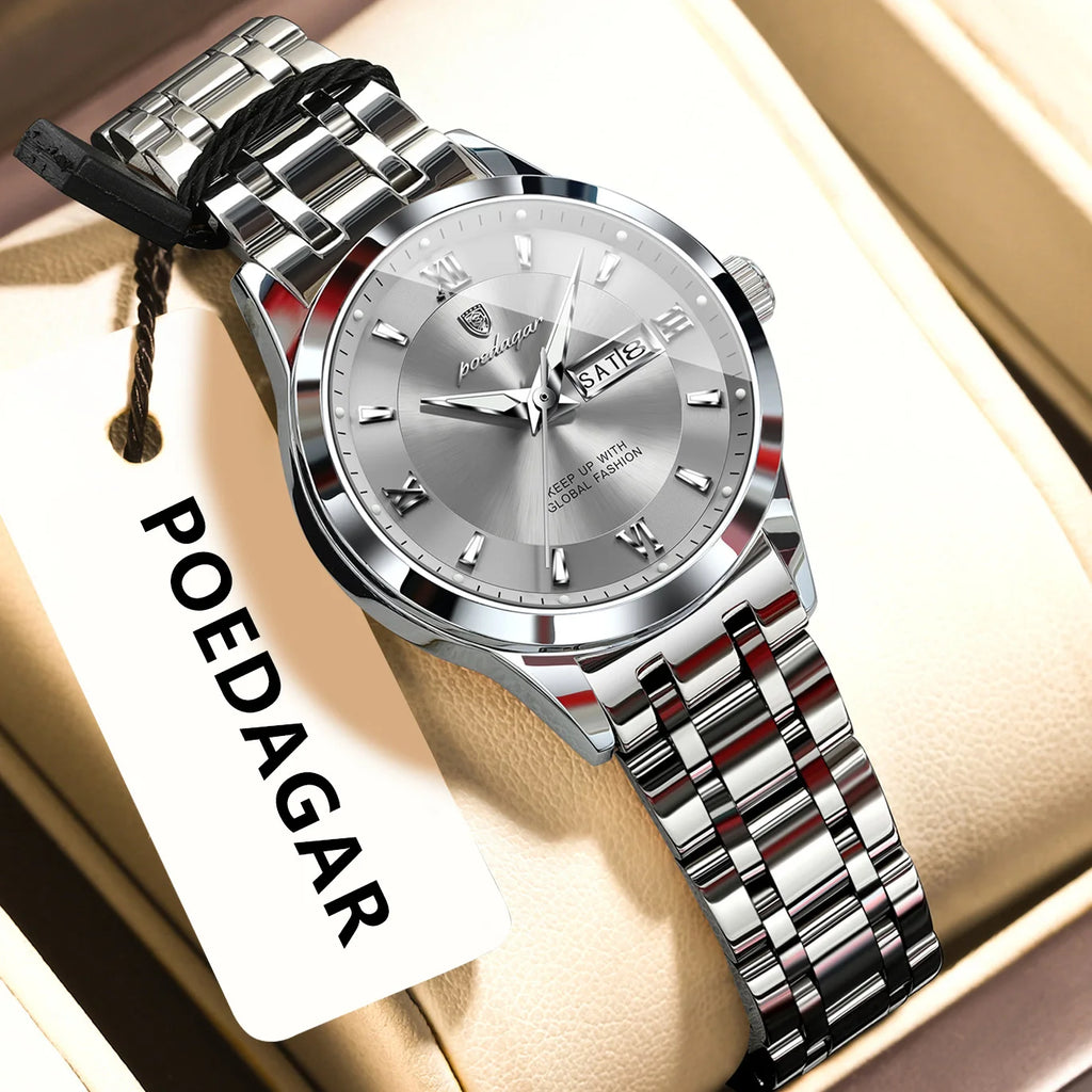 Poedagar 503 Luxury Watch for Woman Date Function Display Waterproof Stainless Steel Quartz Ladies Watch