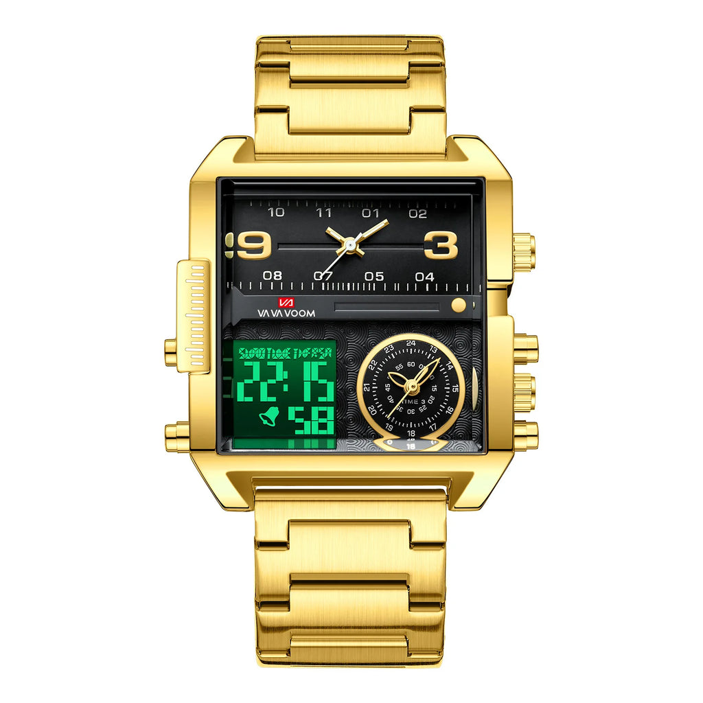 Va Va Voom Multi-Functional Square Dual Display Wristwatch