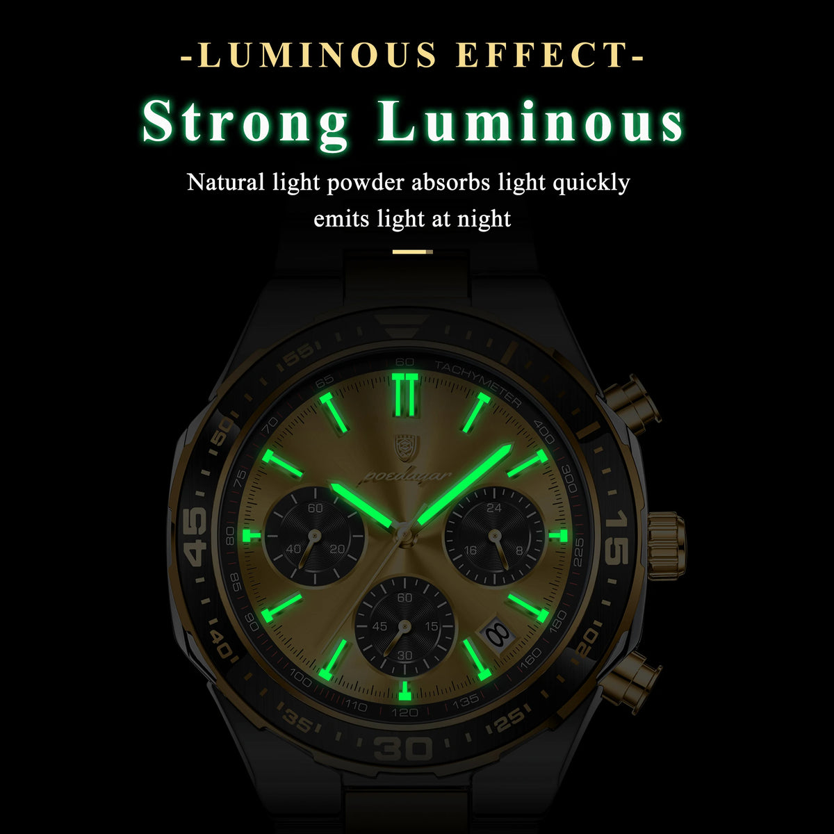 Poedagar 697 Two-Tone Gold Men's Watch Luxury Business Sport Chronograph Tachymeter Luminous Date Waterproof Montre Homme