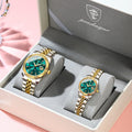 Poedagar Luxury Couple Watch Set for Men and Women Stainless Steel Quartz Calendar Waterproof Wrist Watch