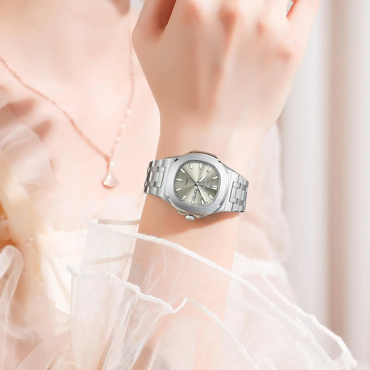 Poedagar Luxury Elegant Stainless Steel Girl Reloj Waterproof Luminous Date Quartz Watch for Women