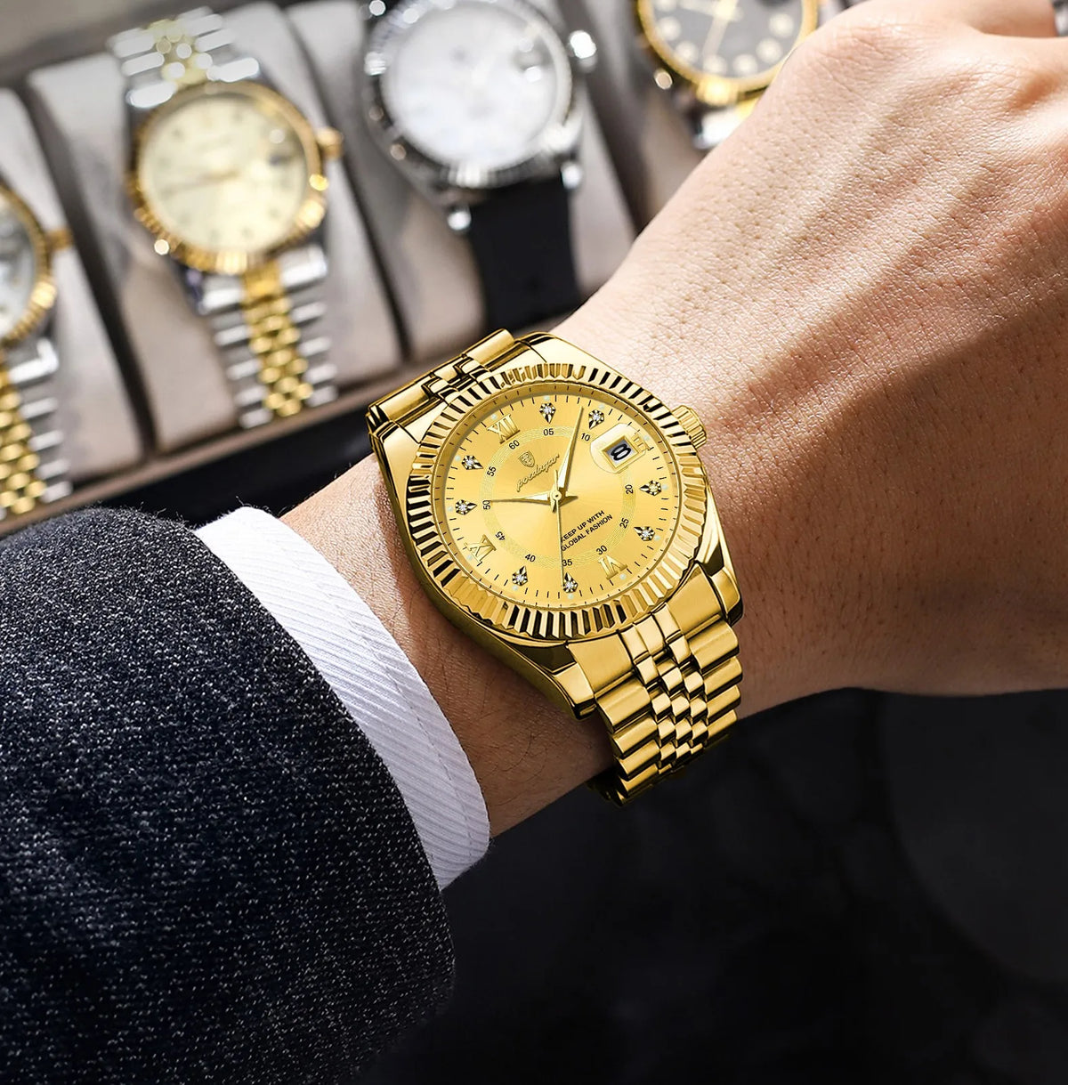 Poedagar 910 Men Luxury Diamond Quartz Watch Sport 3BAR Waterproof Luminous Calendar Stainless Steel Bulk Factory Wholesale