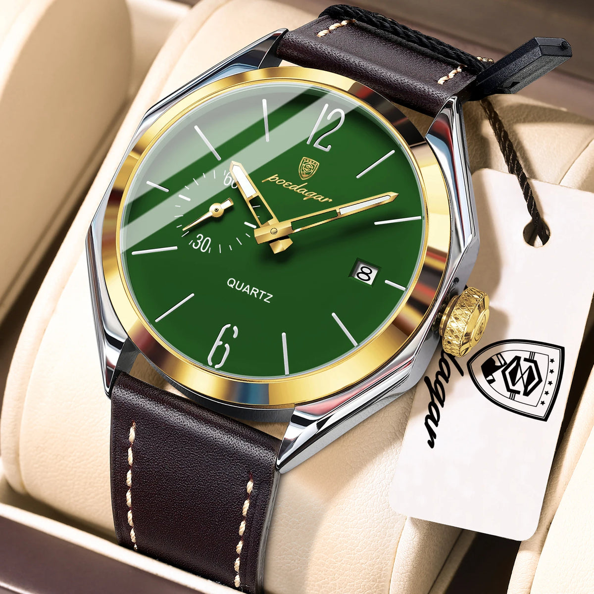 Poedagar 689 Luxury Mens Watch Geometric Dial Waterproof Leather Strap Quartz Watches Casual Wristwatch Wholesale Ready to Ship