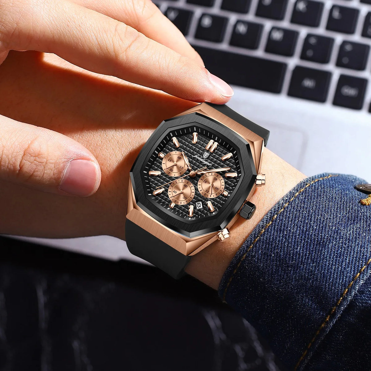 Poedagar 893 Men's Chronograph Watch Luxury Silicone Strap Watch Montre Waterproof Luminous Sports Quartz Wristwatch for Men