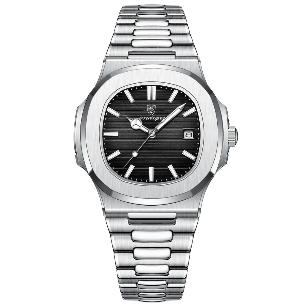 Poedagar Luxury Men Wristwatch Square Men Watches Waterproof Luminous Date Stainless Steel Quartz Watch for Men