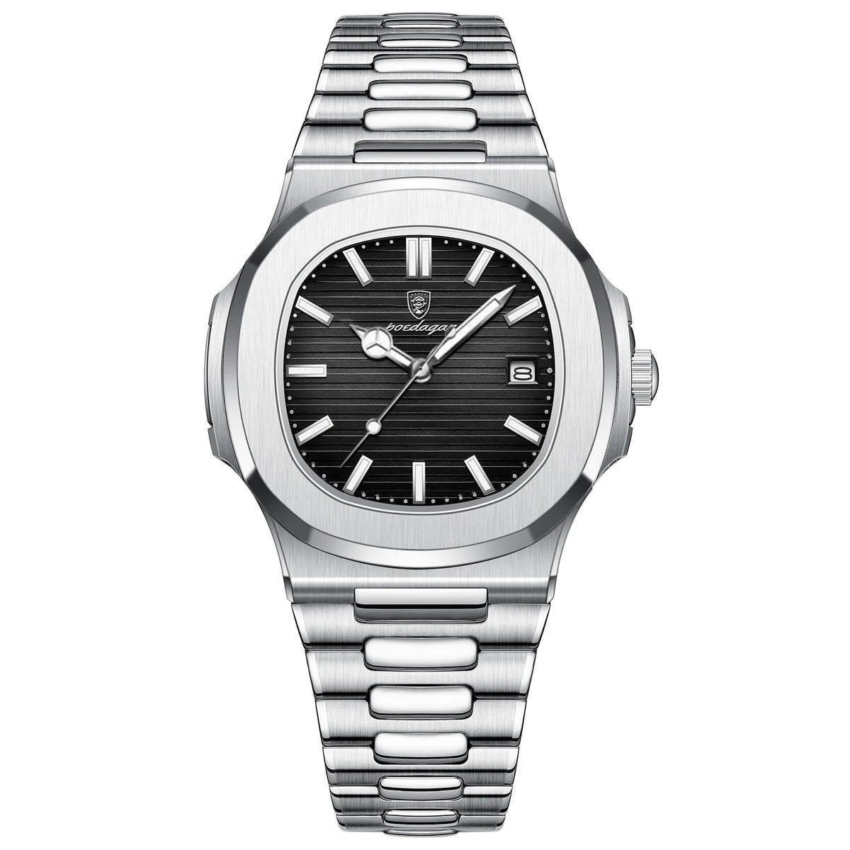 Poedagar Luxury Men Wristwatch Square Men Watches Waterproof Luminous Date Stainless Steel Quartz Watch for Men