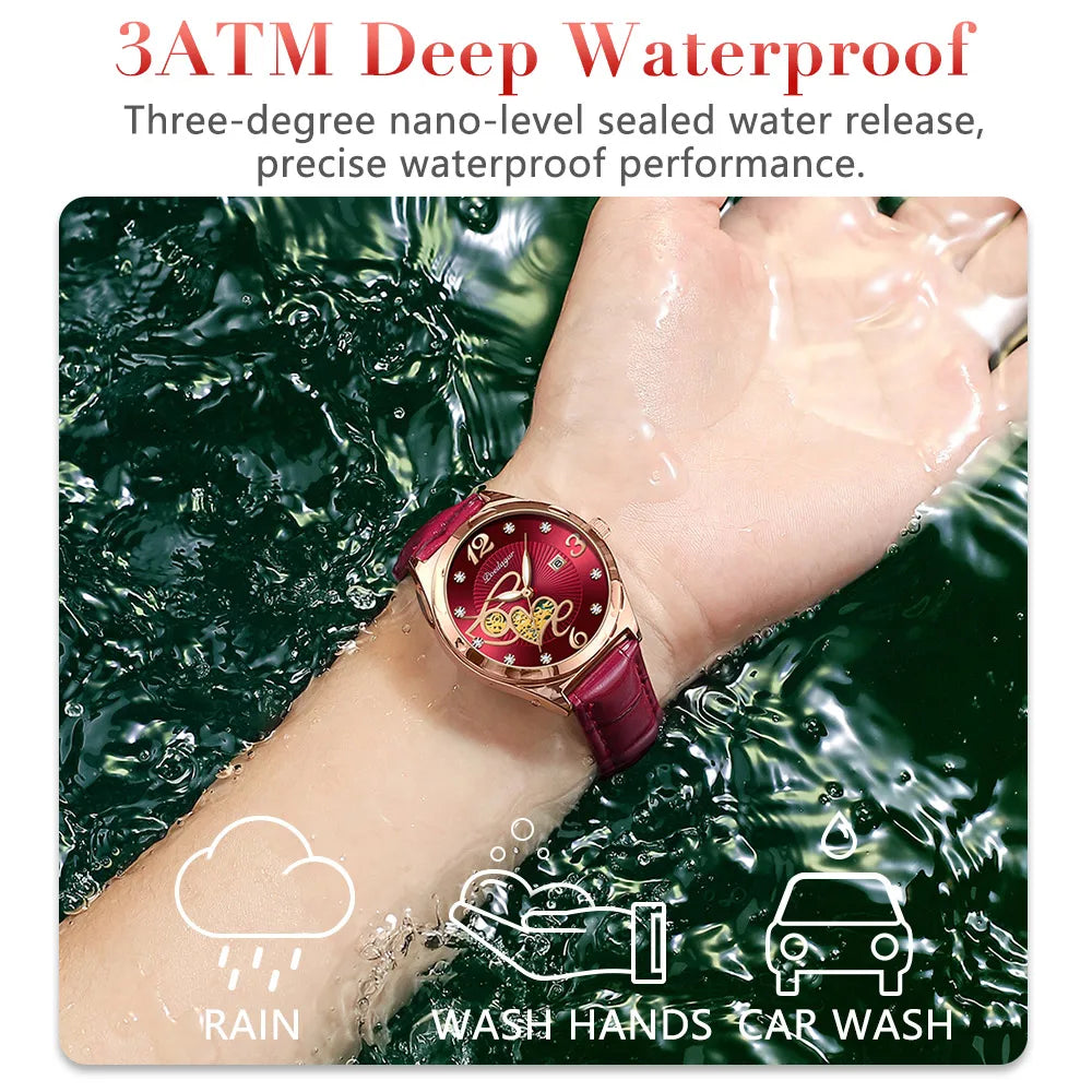 Poedagar Waterproof Luminous Ladies Watch Diamond Luxury Casual Quartz Watches Leather Watches Women Wrist Calendar Clock
