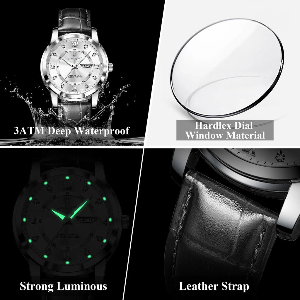 Poedagar 936 Luxury Men's Watch High Quality Leather Strap Montre Homme Wrist Watch Waterproof Luminous Quartz Watches for Men