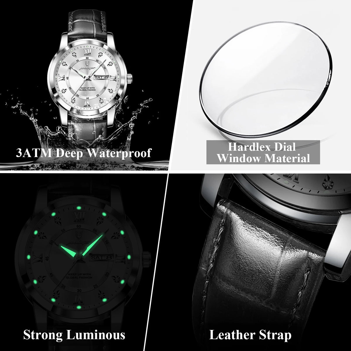 Poedagar 936 Luxury Men's Watch High Quality Leather Strap Montre Homme Wrist Watch Waterproof Luminous Quartz Watches for Men