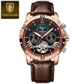 Poedagar Hollow Tourbillon Automatic Men's Watch Luxury LeatherWaterproof Luminous Mechanical Watch